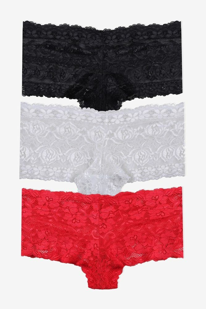 Kadın 3'lü Dantelli Şort Boxer Külot 50335 siyah-ekru-kırmızı - S/M - 50335 siyah-ekru-kırmızı - S/M