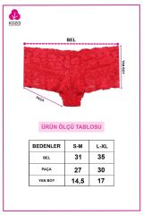 Kadın 3'lü Dantelli Şort Boxer Külot 50335 siyah-ekru-kırmızı - S/M - 50335 siyah-ekru-kırmızı - S/M