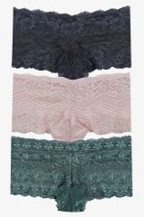 Kadın 3'lü Dantelli Şort Boxer Külot 50335 siyah-ekru-kırmızı - S/M - 50335 siyah-ekru-kırmızı - S/M
