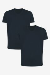 Erkek Pamuklu V Yaka Kısa Kollu Tişört 2 Adet gri melanj- gri melanj - 2XL - 2XL - gri melanj- gri melanj