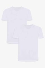 Erkek Pamuklu V Yaka Kısa Kollu Tişört 2 Adet gri melanj- gri melanj - 2XL - 2XL - gri melanj- gri melanj