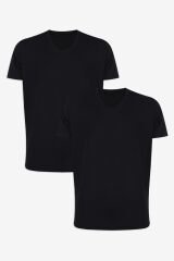 Erkek Pamuklu V Yaka Kısa Kollu Tişört 2 Adet gri melanj- gri melanj - 2XL - 2XL - gri melanj- gri melanj