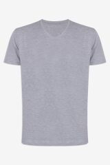 Erkek Pamuklu V Yaka Kısa Kollu Tişört 2 Adet gri melanj- gri melanj - 2XL - 2XL - gri melanj- gri melanj