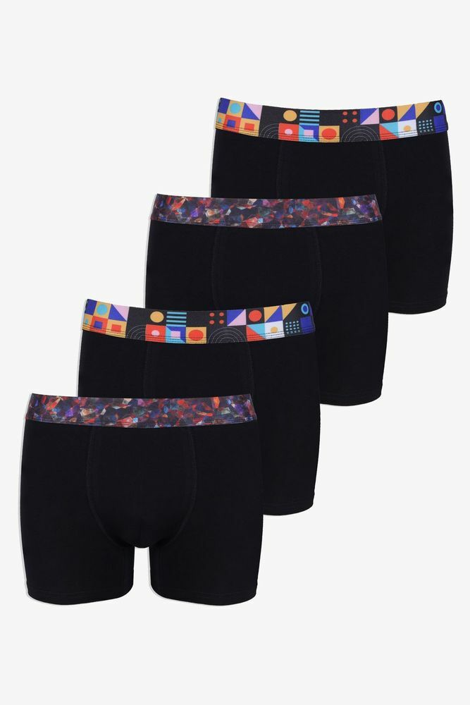 Erkek 4'lü Pamuklu Likralı Renkli Lastikli Boxer (FARKLI LASTİK SEÇENEKLERİ) 2siyah2siyahyazılılastik - 2XL - 2siyah2siyahyazılılastik - 2XL