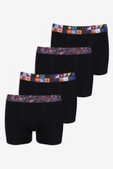 Erkek 4'lü Pamuklu Likralı Renkli Lastikli Boxer (FARKLI LASTİK SEÇENEKLERİ) 2siyah2siyahyazılılastik - 2XL