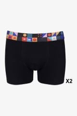 Erkek 4'lü Pamuklu Likralı Renkli Lastikli Boxer (FARKLI LASTİK SEÇENEKLERİ) 2siyah2siyahyazılılastik - 2XL - 2siyah2siyahyazılılastik - 2XL