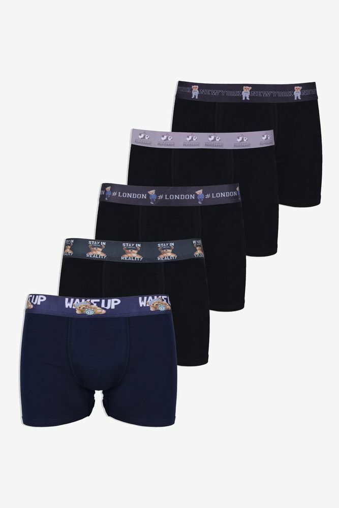 Erkek 5'li Pamuklu Likralı Renkli Lastikli Boxer (FARKLI LASTİK SEÇENEKLERİ) 4siyah1laciveryazılılastik - 2XL - 4siyah1laciveryazılılastik - 2XL