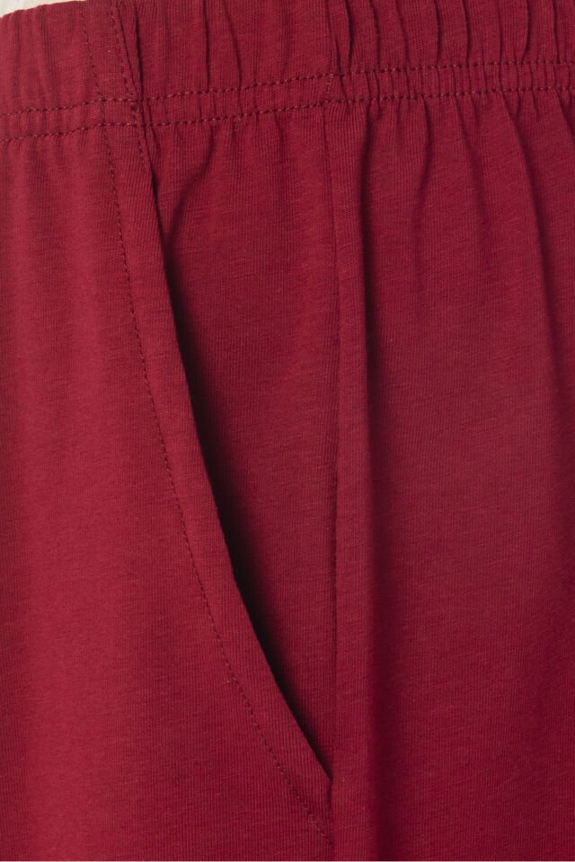 Erkek Pamuklu Cep Detaylı Reglan Kol Pijama Takımı L - Bordo - Ekru