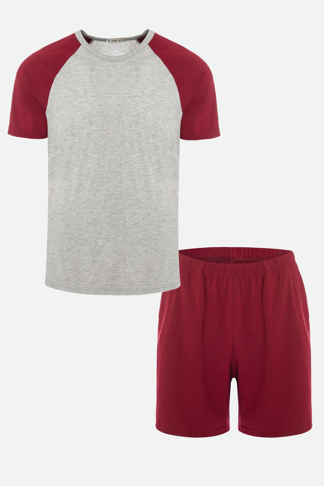 Erkek Pamuklu Cep Detaylı Reglan Kol Pijama Takımı 2XL - Bordo - Ekru