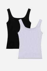 Kadın 2'li Kalın Askılı Likralı Atlet Siyah - L/XL - Siyah - L/XL