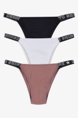 Kadın 3'lü Yazılı Lastikli Fitilli Brazilian Külot bordo-sekerpembe-gri - M - bordo-sekerpembe-gri - M