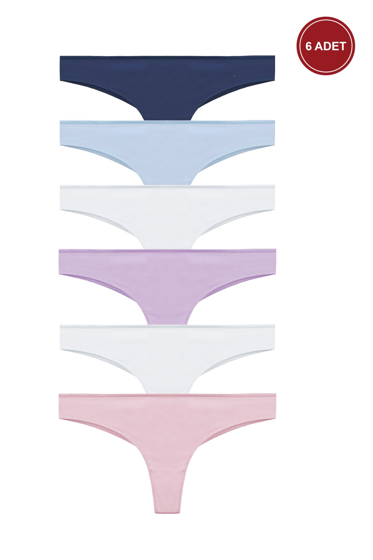 Kadın Pamuklu 6'lı Brazilian Külot Mavi - Pudra - S/M