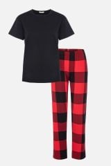 Kadın Kısa Kollu Pamuklu Kırmızı Ekose Desenli Kombinli Pijama Takımı Kırmızıekose - M - Kırmızıekose - M