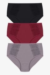 Kadın 3'lü Pamuklu Yan Dantelli Yüksek Bel Curve Külot kırmızıekrugulkurusu - XL/2XL - kırmızıekrugulkurusu - XL/2XL