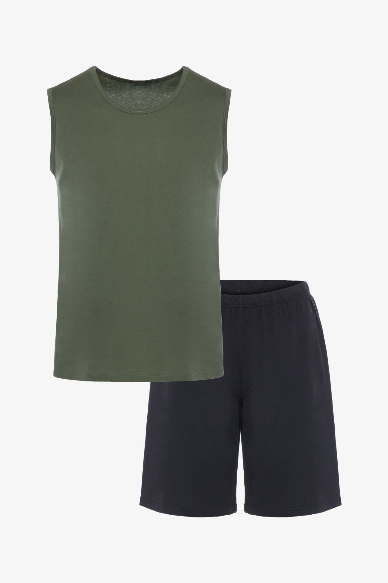 Erkek Pamuklu Kolsuz Curve Büyük Beden Şortlu L - Yeşil - Siyah