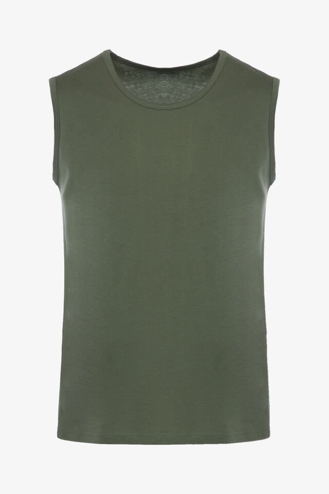 Erkek Pamuklu Kolsuz Curve Büyük Beden Şortlu L - Yeşil - Siyah