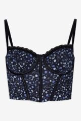 Kadın Çiçekli Desenli Dolgusuz Agraflı Korse Crop Büstiyer Pembe Çiçekli - 75B - Pembe Çiçekli - 75B