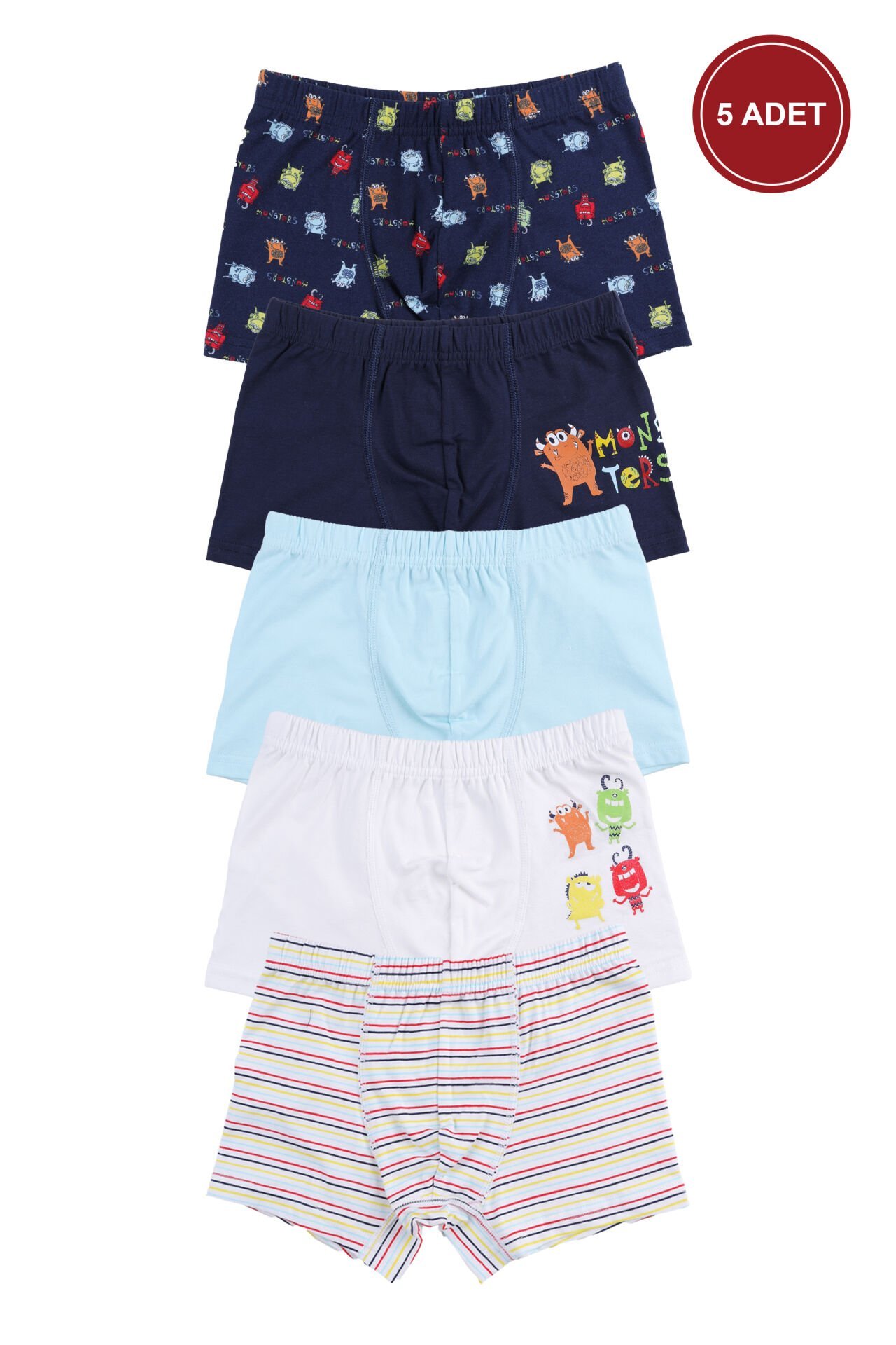 Erkek Çocuk Pamuklu 5'li Baskılı Boxer Mavi - Beyaz - 7-9 Yaş