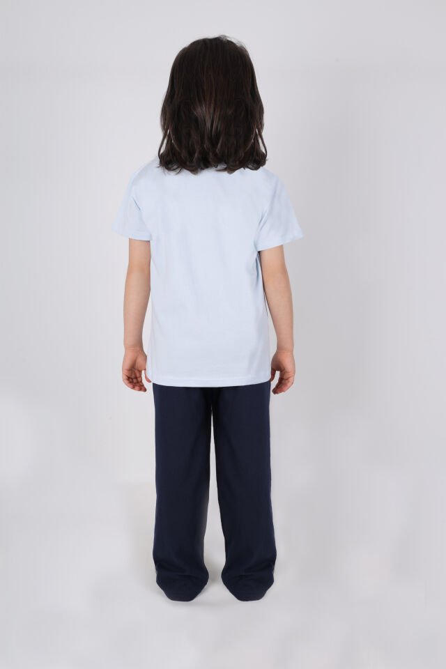 Erkek Çocuk Pamuklu Kısa Kollu Baskılı Pijama Takımı 5-6 Yaş - Mavi - Lacivert