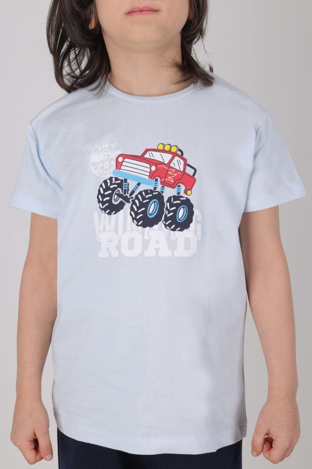 Erkek Çocuk Pamuklu Kısa Kollu Baskılı Pijama Takımı 9-10 Yaş - Mavi - Lacivert