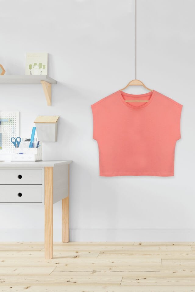 Genç Kız Pamuklu Oversize Kısa Kollu Crop Tshirt 15-16 Yaş - Pembe