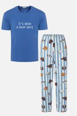 Erkek Kısa Kollu Pamuklu Hayvan Desenli Pijama Takımı Saks - M - Saks - M