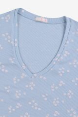 Kadın Kısa Kollu Pamuklu Fitilli Kaşkorse Pijama Takımı Bebe Mavisi - S - Bebe Mavisi - S