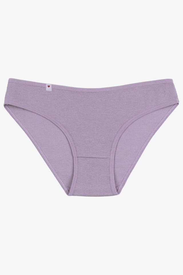 Kadın Külot 5 li Pamuklu Etiket Detaylı Fitilli Ribana L - XL - Lila - Gri