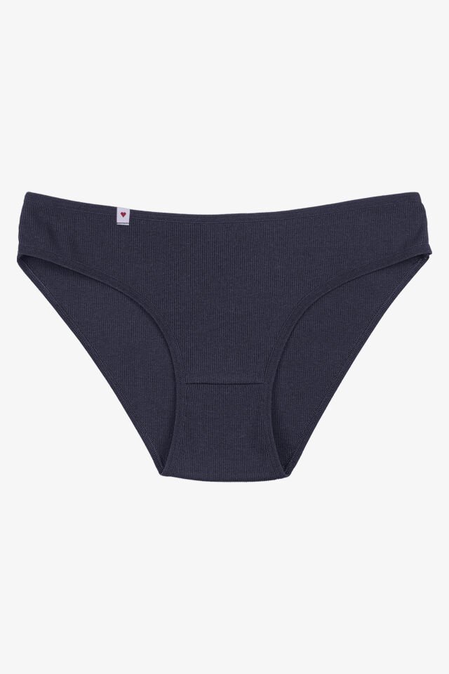 Kadın Külot 5 li Pamuklu Etiket Detaylı Fitilli Ribana L - XL - Lila - Gri
