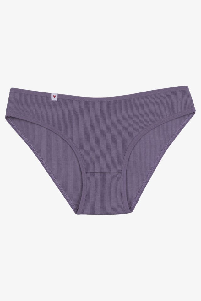 Kadın Külot 5 li Pamuklu Etiket Detaylı Fitilli Ribana L - XL - Lila - Gri