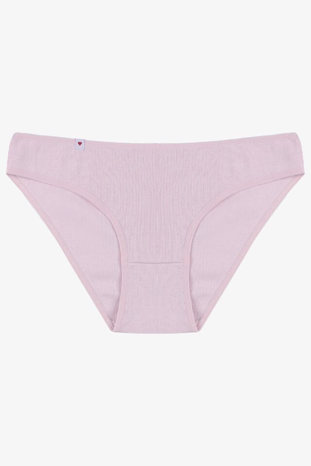 Kadın Külot 5 li Pamuklu Etiket Detaylı Fitilli Ribana L - XL - Lila - Gri