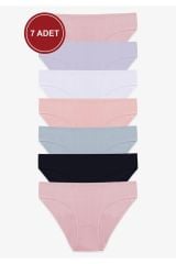 Kadın 7'li Fitilli Pamuklu Ribanalı Külot 11086-2 - S/M - 11086-2 - S/M