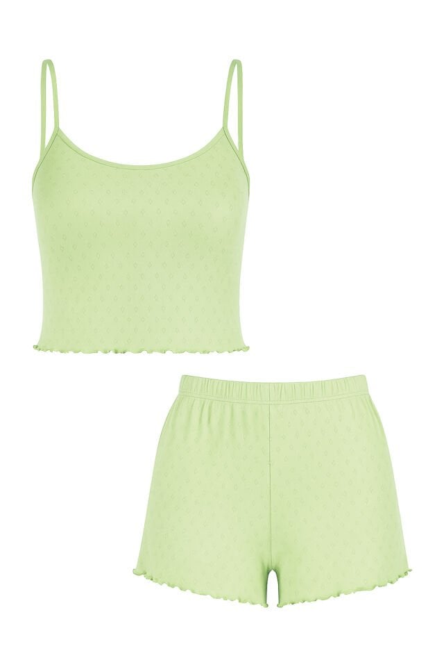 Kadın Pamuklu İp Askılı Şort Takım L - Yeşil
