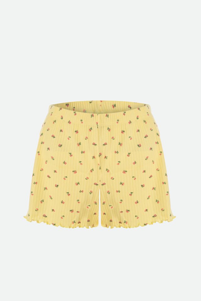 Kadın İnce Askılı Çiçekli Fiyonklu Pamuklu Şortlu Pijama Takımı XL