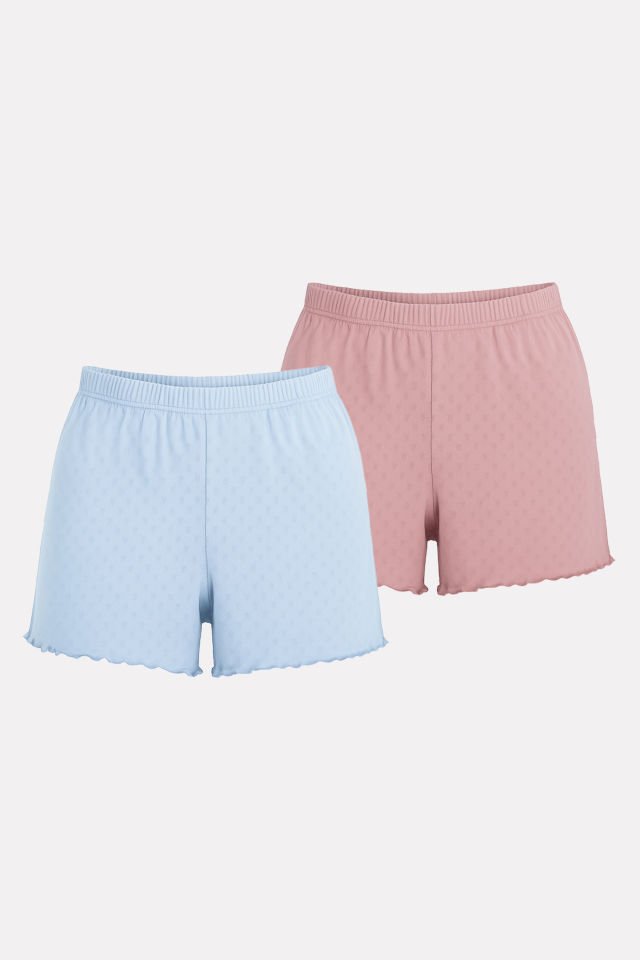 Kadın Pamuklu Baby Overloklu 2'li Şort L-XL - Gül Kurusu - Mavi