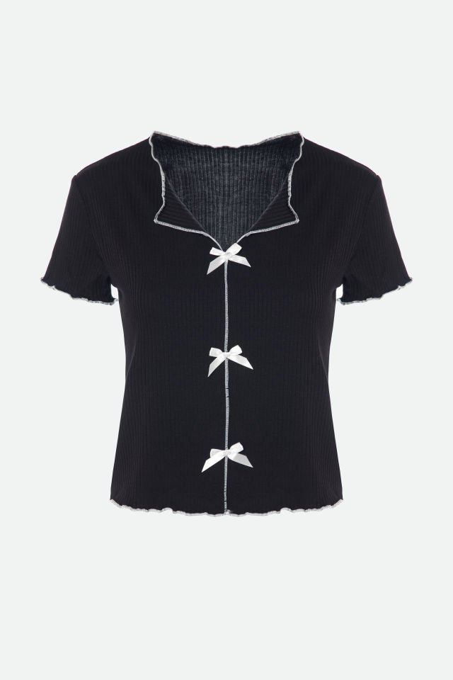 Kadın Kısa Kollu Fiyonklu İndigo Fitilli Pijama Takımı XL - Yeşil