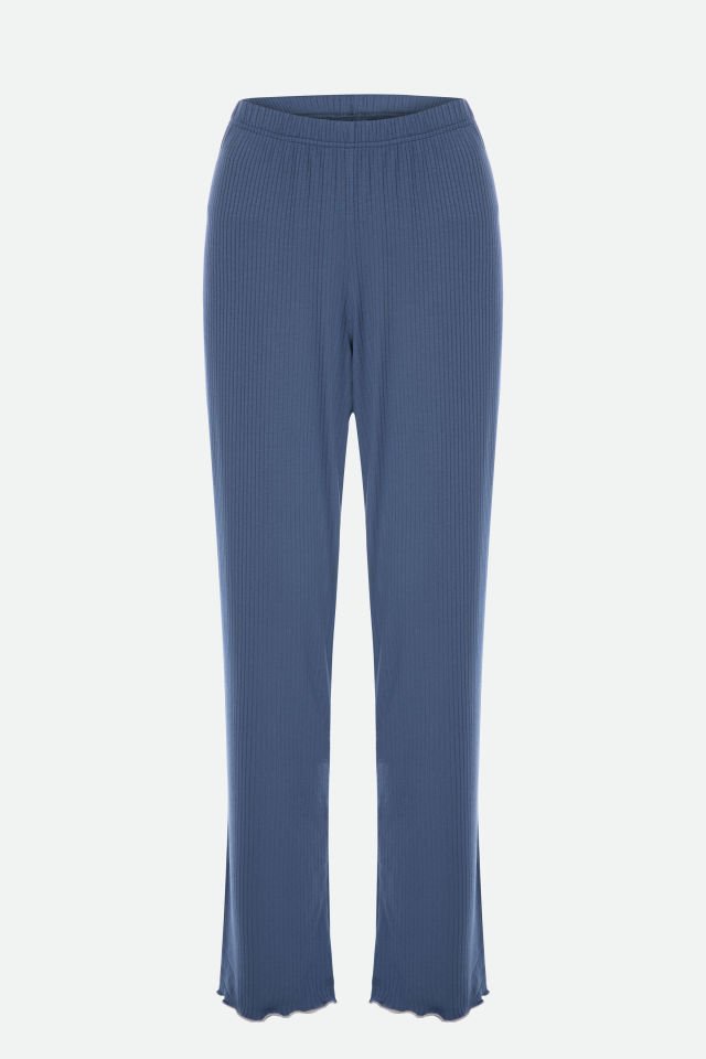 Kadın Kısa Kollu Fiyonklu Fitilli Pijama Takımı İndigo - S