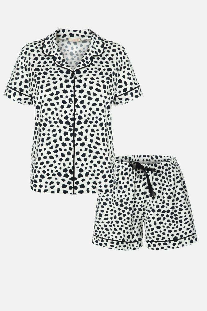 Kadın Pamuklu Dalmaçya Desenli Gömlek Yakalı Şortlu Pijama Takımı dalmacyadesen - M - dalmacyadesen - M