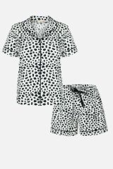 Kadın Pamuklu Dalmaçya Desenli Gömlek Yakalı Şortlu Pijama Takımı dalmacyadesen - M