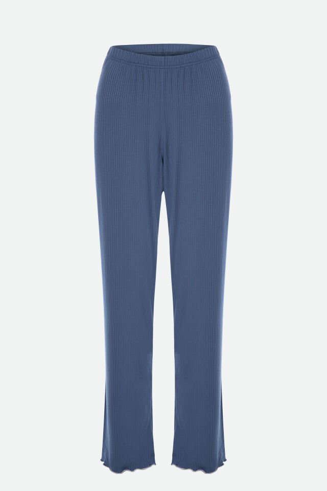 Kadın Kısa Kollu Fiyonklu Fitilli Pijama Takımı İndigo - XL