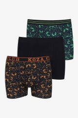 Erkek 3'lü Pamuklu Likralı Boxer canavarsiyahcanavar - 2XL