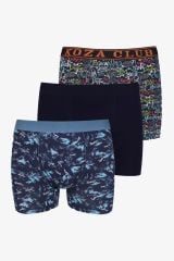 Erkek 3'lü Pamuklu Likralı Boxer denizsiyahyazı - M