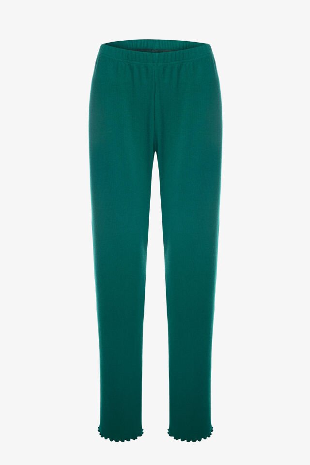 Kadın Pamuklu Çıtır Çiçek Desenli Baby Overloklu Fiyonk Detaylı Uzun Kollu Pijama Takımı M - Yeşil