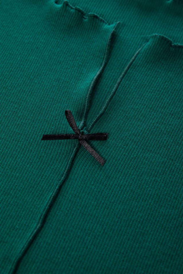 Kadın Pamuklu Çıtır Çiçek Desenli Baby Overloklu Fiyonk Detaylı Uzun Kollu Pijama Takımı M - Yeşil