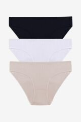 Kadın 3'lü Pamuklu Fitilli Külot 11050-34 - S/M - 11050-34 - S/M