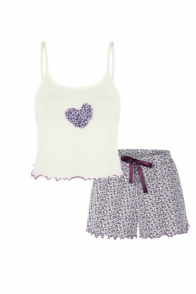 Kadın İnce Askılı Pamuklu Leopar Desenli Crop Top Şortlu Pijama Takımı Çok Renkli - L