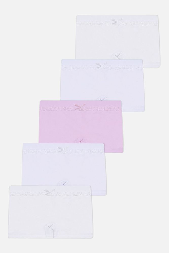 Kız Çocuk 5'li Pamuklu Dantel Detaylı Boxer Ekru2Pembe - 9-11 Yaş - Ekru2Pembe - 9-11 Yaş