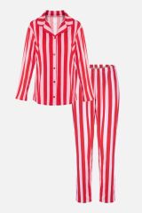Kadın Çizgili Gömlek Yakalı Pijama Takımı Çok Renkli - 2XL