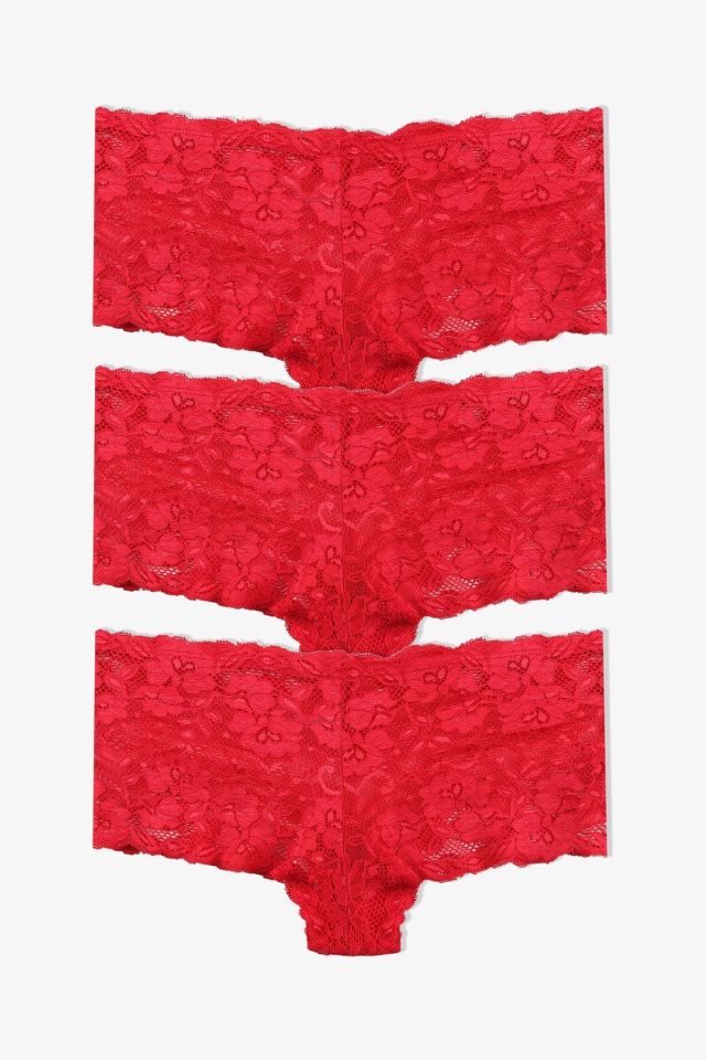 Kadın 3'lü Dantelli Boxer Külot (FARKLI DANTEL SEÇENEKLERİ) Kırmızı - L/XL