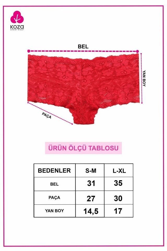Kadın 3'lü Dantelli Boxer Külot (FARKLI DANTEL SEÇENEKLERİ) S/M - siyahekrupembe